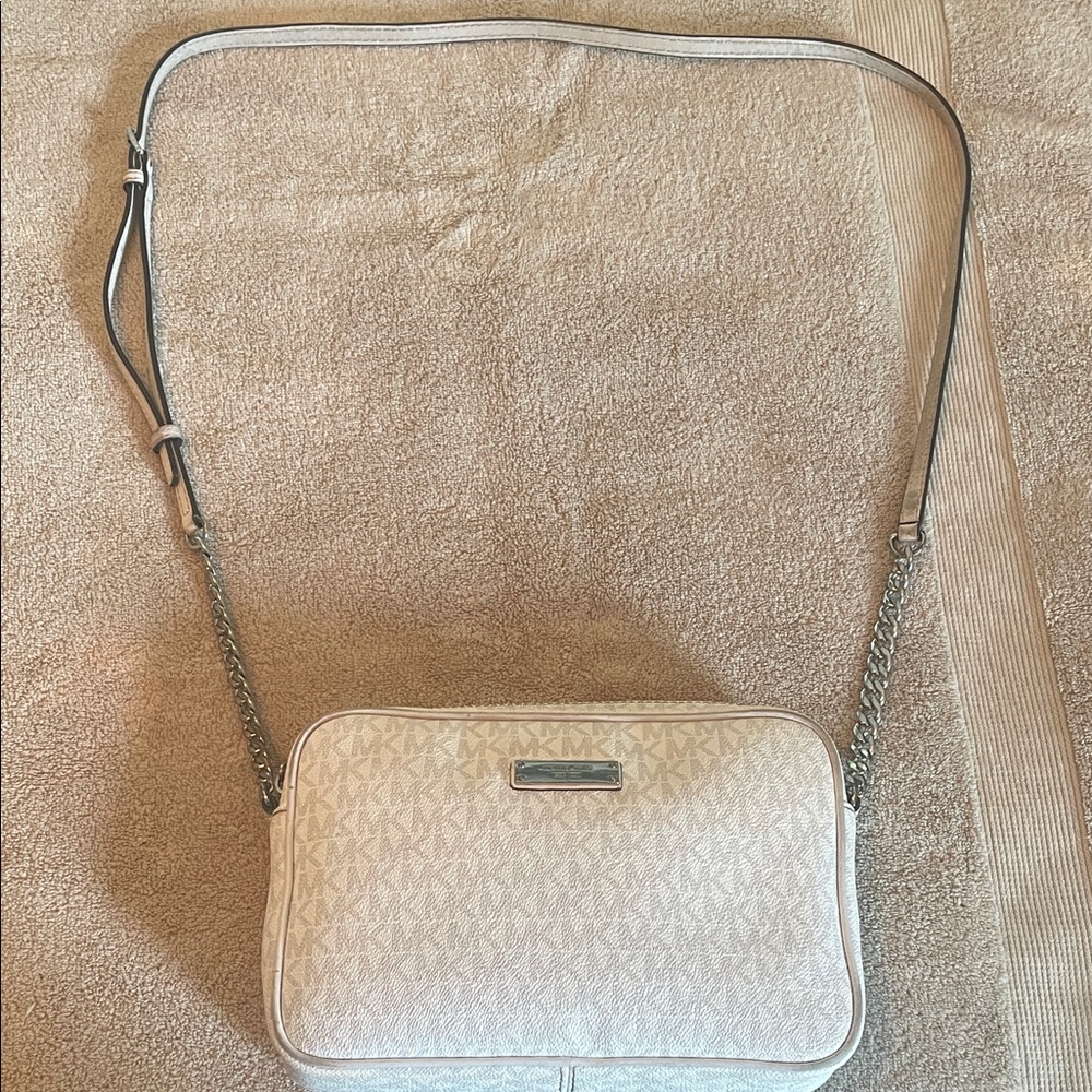 Michael Kors Cream Crossbody Bag with Silver Accents